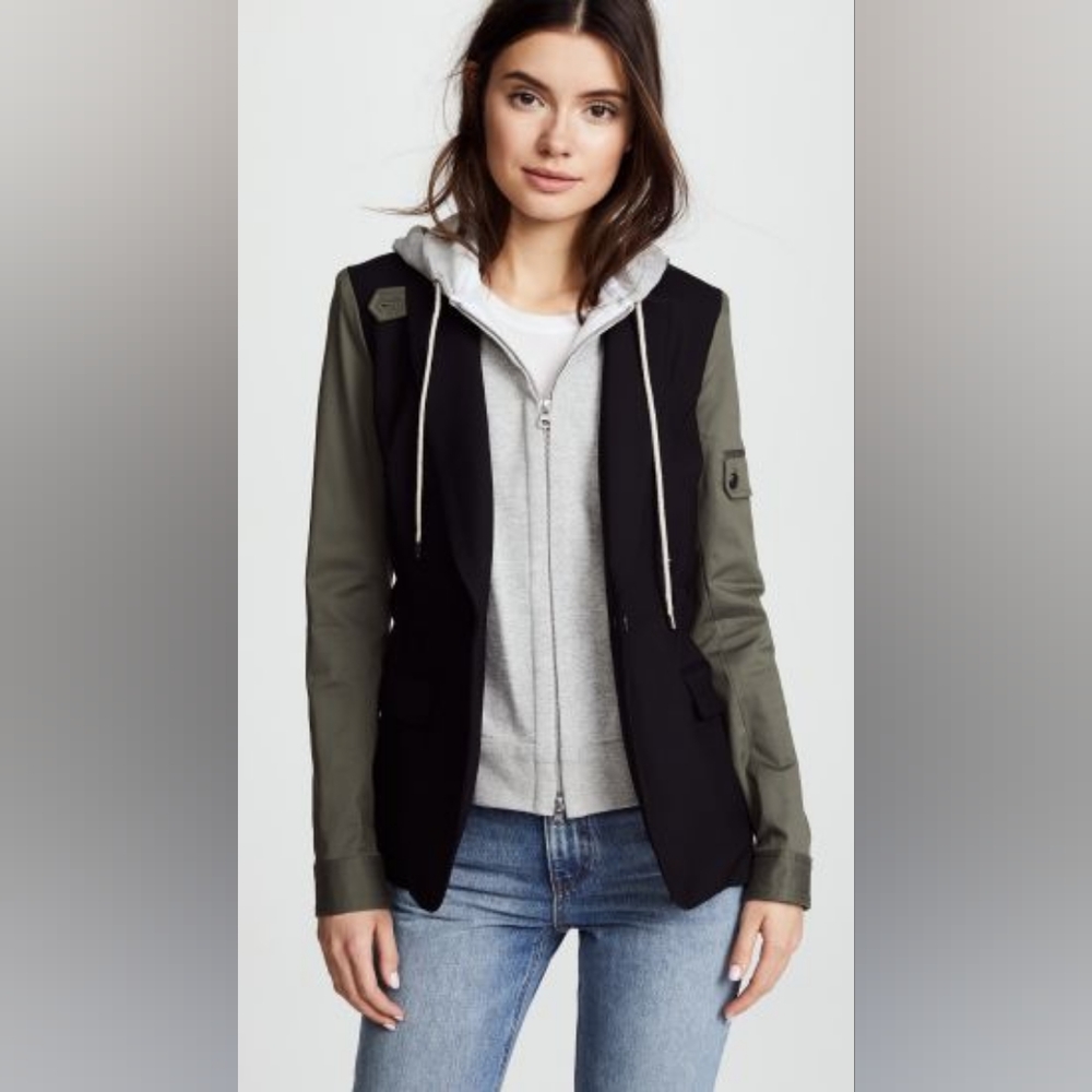 Veronica Beard Black Blazer with Olive Green Sleeves